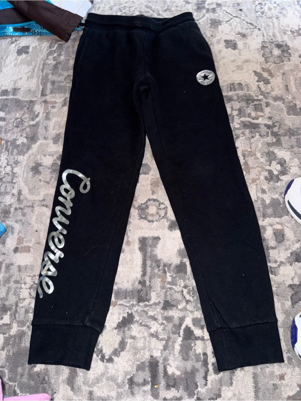 Converse Black Jogger Pants with Silver Logo Script